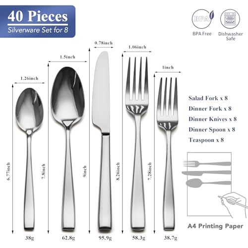 Stainless Steel Cutlery Set for 8, Modern Kitchen Flatware