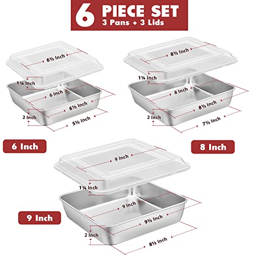 E-far Non-Toxic Stainless Steel 6/8/9-Inch Cake Pan Set with Lids