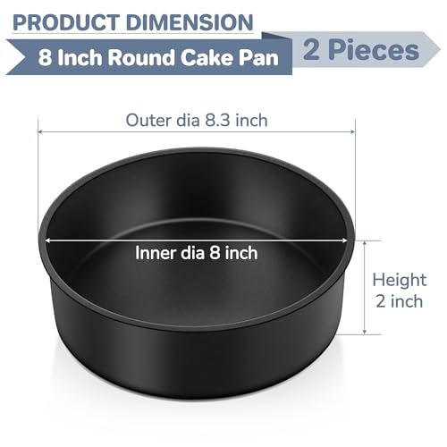 E-far 8x2 Inch Nonstick Round Cake Pan Set of 2 for Baking Birthday and Wedding Cakes