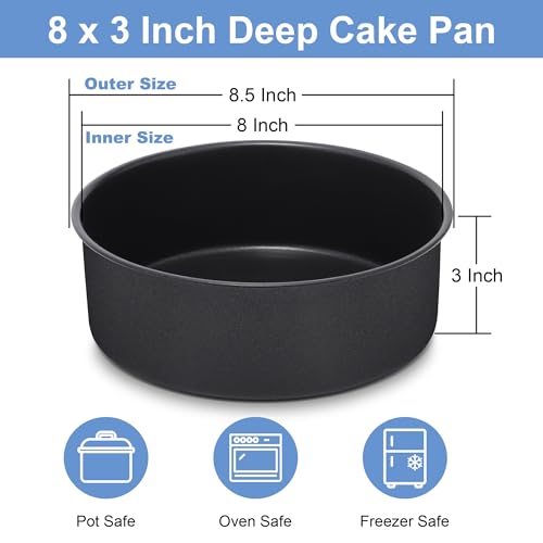 TeamFar 2 PCS Stainless Steel Non-Stick 8x3" Cake Pan Set, Non-Toxic & Anti-Rust