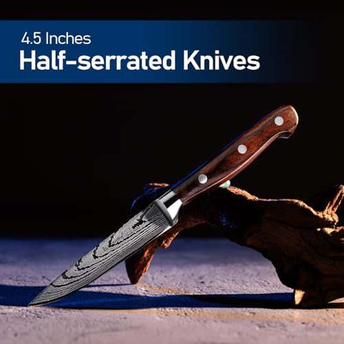 Emojoy 8-Piece German Stainless Steel Serrated Steak Knife Set, Wood Gift Box