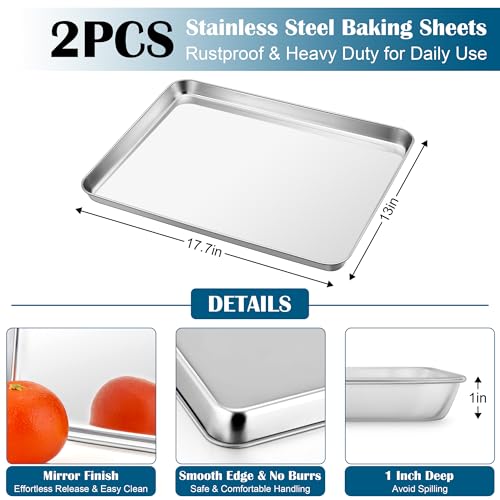 E-far Large Stainless Steel Baking Sheet & Wire Rack, Non-Toxic & Oven-Dishwasher Safe