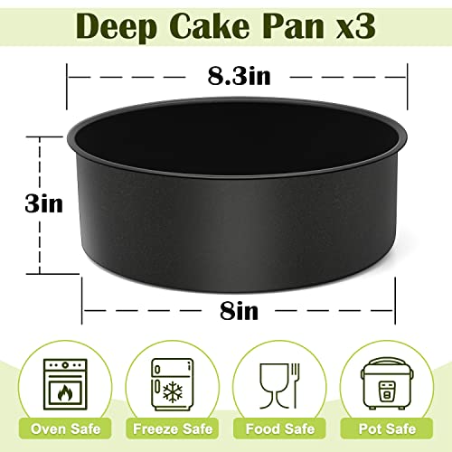 E-far 3-Piece Nonstick Stainless Steel Round Cake Pan Set, 8 x 3 Inch for Baking Layer Cakes
