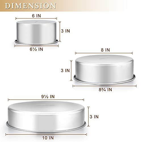 E-far Stainless Steel Cake Pan Set of 3 (6/8/9½) - Leak Proof, Dishwasher Safe