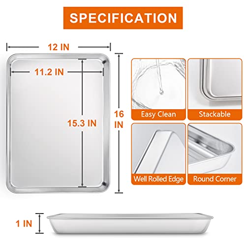 E-far Rust-Free 16x12 Stainless Steel Baking Sheets with 50 Parchment Liners