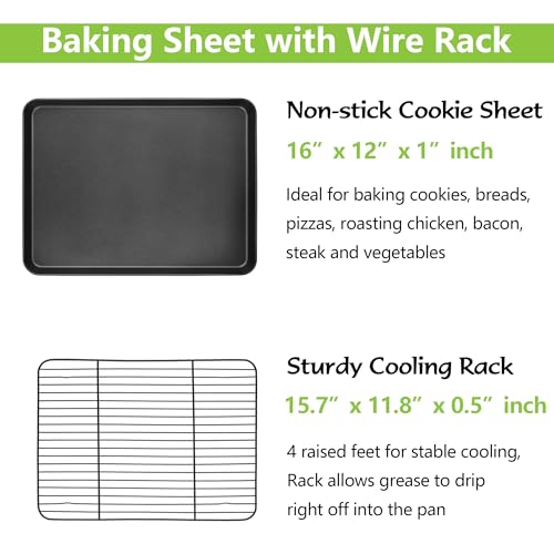 E-far Nonstick Baking Sheet & Rack Set, 16x12x1 Inch Oven Pan with Cooling Rack