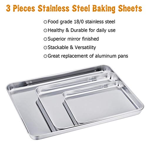 TeamFar Stainless Steel Baking Sheet Set of 3, Healthy & Non-Toxic