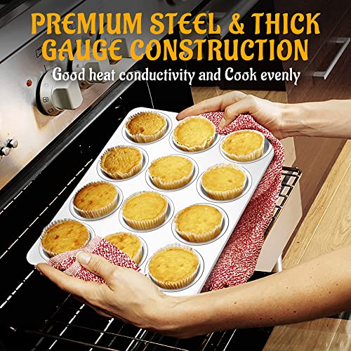 2 Pack Stainless Steel 12-Cup Non-Toxic Muffin Pan Set, Dishwasher Safe
